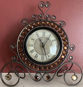 HOME INTERIORS Contessa Clock 10” x 10.25” Black Metal w/Acrylic Beads