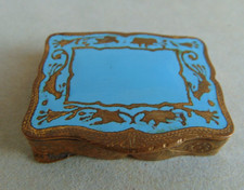 Boîte à timbres ancienne en bronze et émaillée