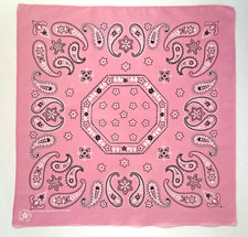 Vintage Bandana Pink Paisley 100 Cotton 20.5 x 20.5 Union Made in USA