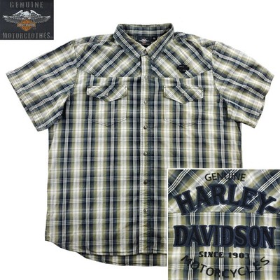 Harley Davidson MotorClothes Shirt Snap Up Plaid Biker Embroidered Men's 3XL
