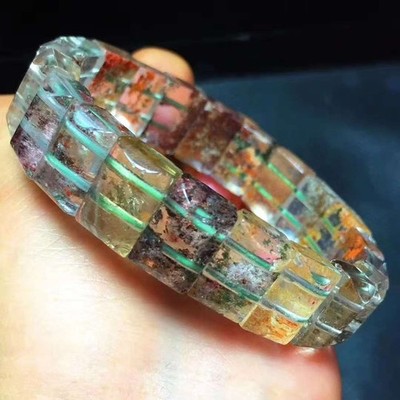 Natural Colorful Phantom Crystal Garden Rectangle Beads Bracelet 17x3mm AAAA
