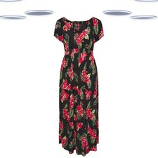 Ex Women's Maxi Dress - Plus Size Floral Print Short Sleeve Black (Defect)