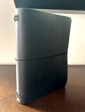 LEATHER JOURNAL BIFOLD COVER A5 HANDMADE BRONZE EYELETS, BLACK COLOR