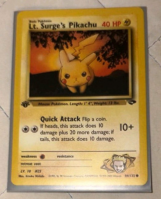 WOTC Gym Challenge 1st Ed Lt. Surge's Pikachu 84/132 40 HP