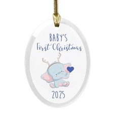 GiftsForYouNow Baby's First Christmas 2025 Round Ornament Elephant 3.75x2.75