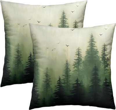 Green Misty Forest Throw Pillow Covers 18x18 Inch Set of 2 Mountain Woodland Pil