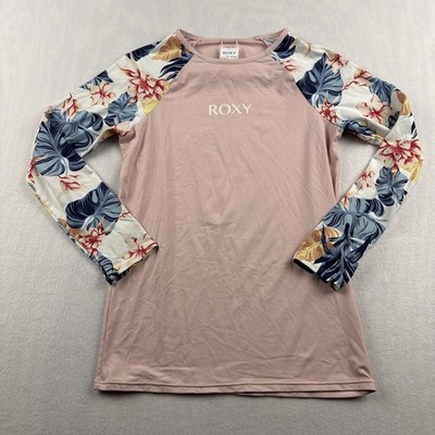 Roxy Girls Long Sleeve Rash Guard Youth Size 14/XL Pink Floral Long Sleeve