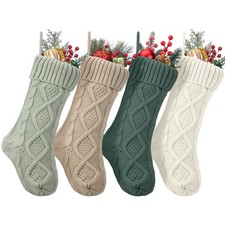 4 Pcs Sage Green Christmas Stockings 18" Large Knitted Christmas Stockings Kn...