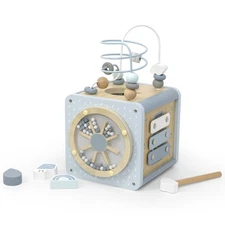 Label Label: 5-in-1 Wooden Activity Cube - Shape Sorter, Baby & Toddlers Ages 1+