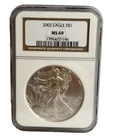 2002 American Silver Eagle $1 Dollar Coin One Troy Ounce 0.999 Fine NGC MS69