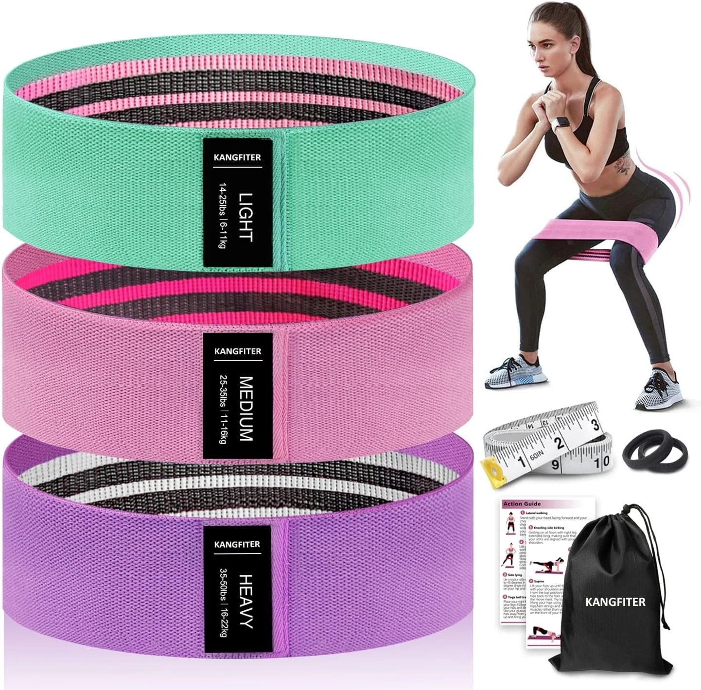 KANGFITER Fabric Loop Resistance Bands Set for Fitness
