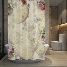 Wayfair Vintage Floral Clock Shower Curtain 70x85 New Cottagecore Roses Print