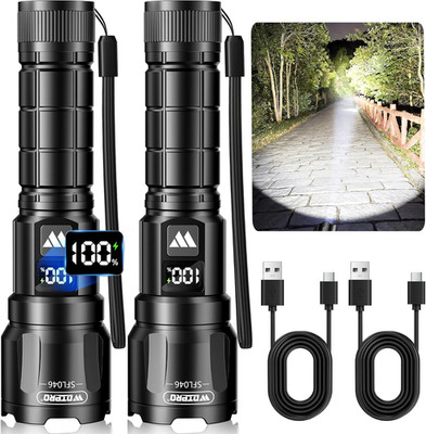 LED Rechargeable Flashlight 2Pack, 3Modes Super Bright High Lumens Flashlights,