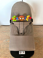 BabyBj rn Infant Baby Bouncer Seat Chair with Toy Bar, Gray and Beige