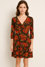 J Jill Stretch XS Petite Faux Wrap Dress Cottagecore Paisley Floral Roses