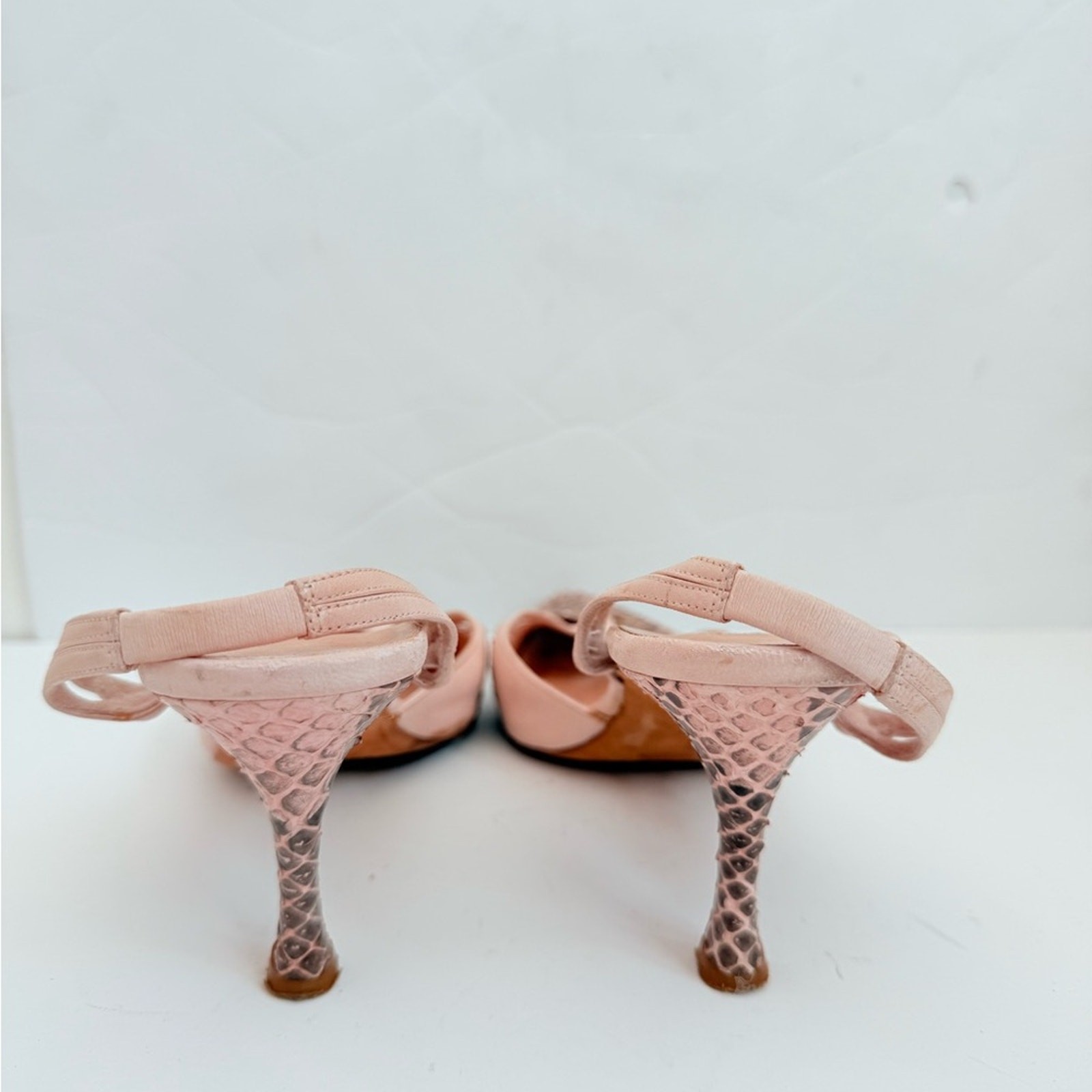 Manolo Blahnik Pink Python Snakeskin Leather Caro… - image 5