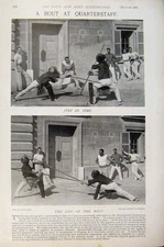 Original Old Antique Print Navy & Army Bout At Quaterstaff Just In Time End Bout