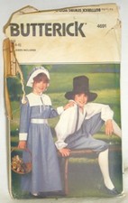 Butterick Children's Pilgrim Prairie Costume Pattern 4691 Sizes 2 4 6