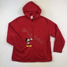 Vtg Disney Jacket Womens XL Mickey Mouse Fleece Hoodie Full Zip Embroidered 90s