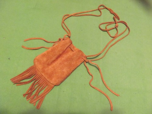 Vintage Brown Suede Leather Drawstring Pouch Bag