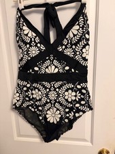 Boden one piece swimsuit Size 16-18 Black  White Floral Design NWT