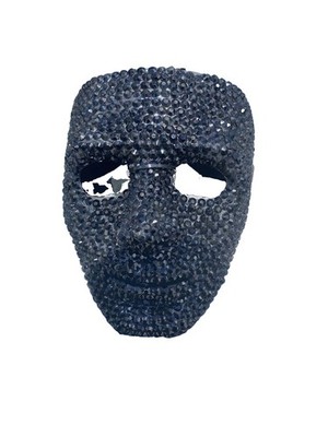 Rhinestone Skull Face Halloween Masquerade Mask Black Silver Costume