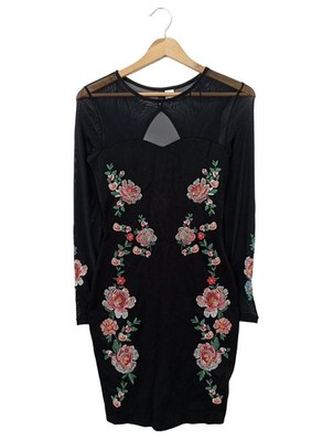 H&M DIVIDED Bleistiftkleid Damen Kleid Gr. DE 34 schwarz-pink-grün Casual-Look