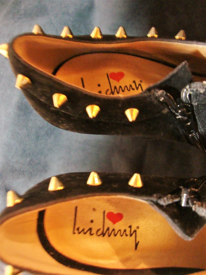 EUC Luichiny 8/38 Black Faux Suede "Mighty Miss" Platform Block Heel Stud Boots - Image 4 of 4