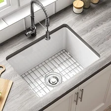 Fireclay Undermount/Drop-in Topmount Kitchen Sink Single Bowl - White