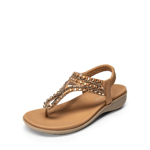 Women Elastic T-Strap Thong Sandals Rhinestone Comfortable Walking Flat Sandals - Picture 17 of 22