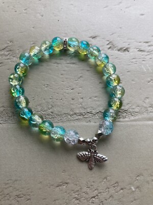 Glorious Honey! Glass Beaded Bracelet With Bee Charm - Handmade