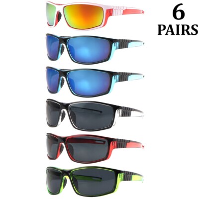 Mens Sunglasses Sport Glasses New 6 Pairs New Look Assorted Frame Colors MIRROR