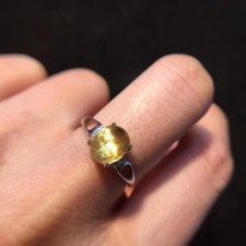 Natural Gold Rutilated Quartz Crystal  Fashion Silver Ring Jewelry AAAA