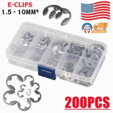 200PCS Stainless Steel E Clips C Circlip Retaining Ring Assorted Kit 1.5 - 10mm²