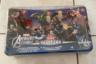 Marvel Avengers Assemble 3 Puzzles Make 1 Panorama Puzzle NEW Metal Tin Sealed