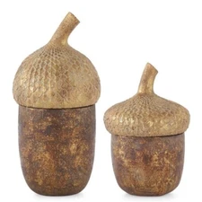 K & K Interiors - Gold & Bronze Textured Resin Acorn Lidded Containe - 42195D