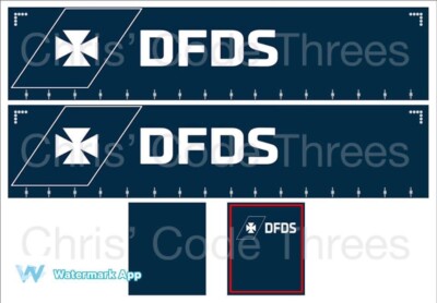 Code 3 selbstklebendes Vinyl Anhänger Aufkleber - DFDS - 1/50 1/76 1/148 1/87/164