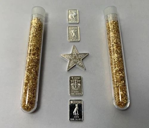 ✯ 2 GOLD Flake Vials + SILVER Bar Collection 0.999 FINE✯ Estate Lot Bullion ✯