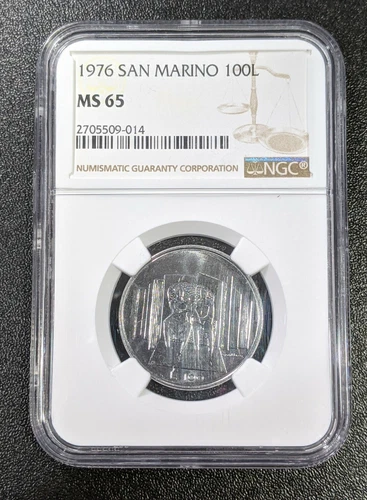 1976 MS65 San Marino 100 Lire NGC Family KM 57 Stainless Steel coin 