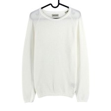 Jack  Jones Men White Knit Crew Neck Sweater Jumper Size L