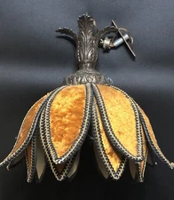 Vintage Swag Hanging Lamp FUZZY gold flower Shade 60s-70S NOT WORKING PARTS ONLY