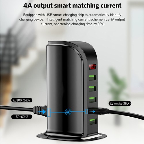 5-krotna wielokrotna wtyczka LCD Cyfrowa szybka ładowarka Zasilacz 5x USB Charger✓ - Zdjęcie 6 z 12