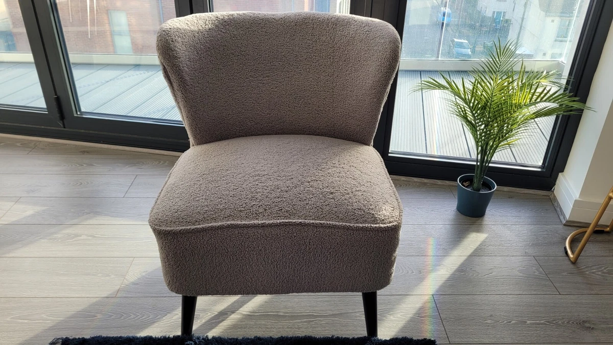 Grey Boucle Chair Occasional Setee Sofa Teddy Bear Fabric