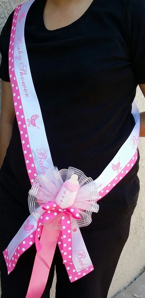1 faja de baby shower fiesta mamá a ser, rosa/niña, cinta favores, niña, biberón corsé Foto 2 de 4