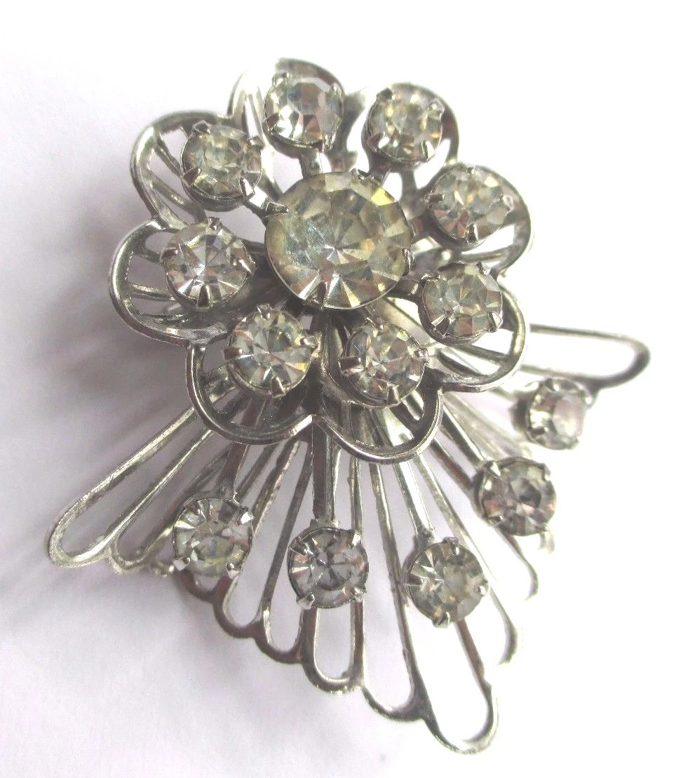 Broche Vintage étoile Argentée Avec Cristaux Diamant 3660 - Occasion à Voir Description