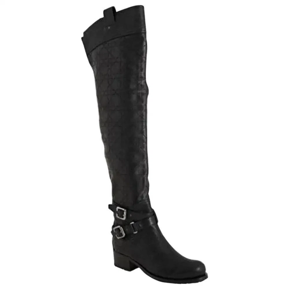 Christian Dior cuir matelassé sur le genou canne équitation bottes de motard