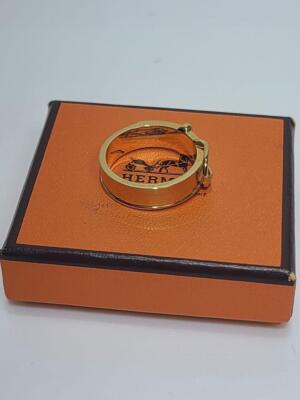 HERMES Scarf Ring Belt Motif Design Gold Plating Japan W/Box  display picture 3