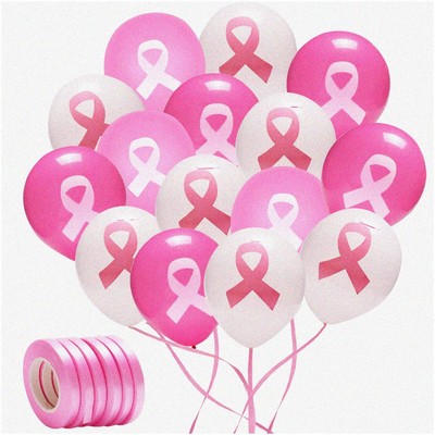 Pink Hope Balloon Bouquet - 60 Breast Cancer Awareness Balloons with 6 Ribbon Ro
