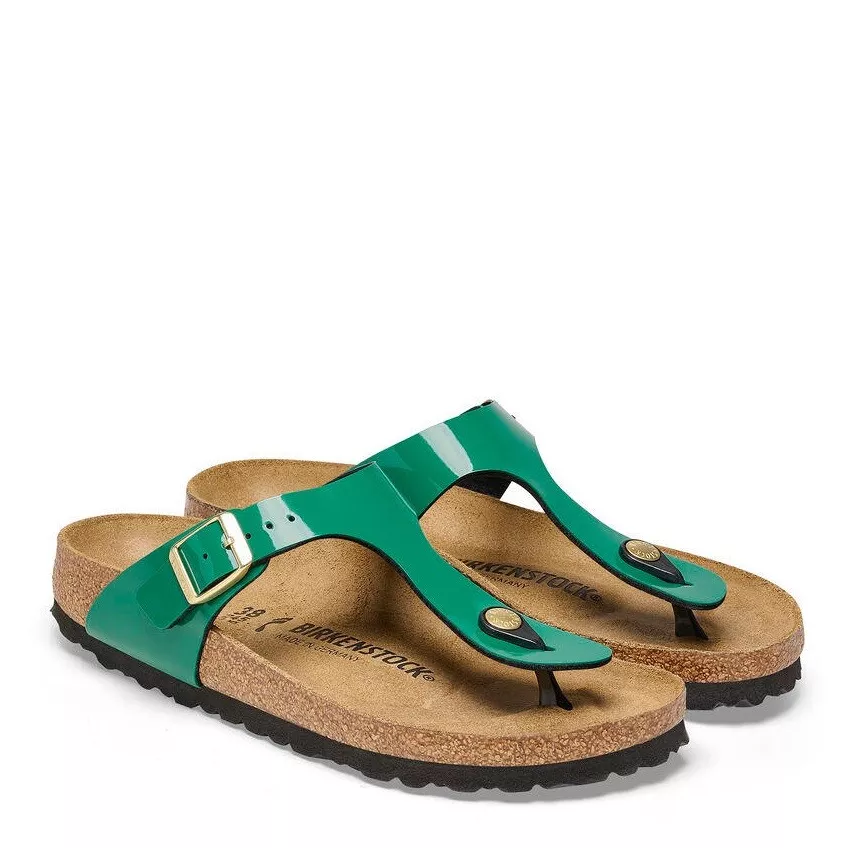 BIRKENSTOCK GIZEH PATENT DIGITAL GREEN WOMEN THONG SANDALS FLIP FLOPS  GLOSSY