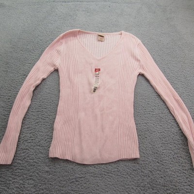 Faded Glory Womens Ribbed Knit Long Sleeve Top V-Neck Tee Casual  LG